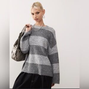 2XL💕Noisy may Oversize Gray Crew Neck Sweater with Stripes